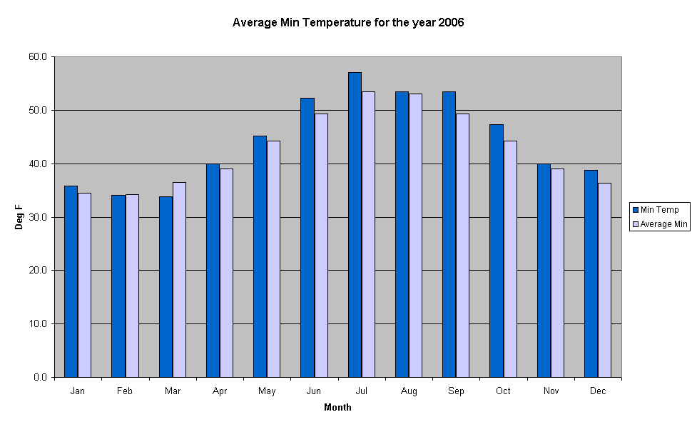 Average Min Temperature for the year 2006